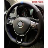 Dacia Duster Uyumlu Direksiyon Kılıfı Alkantara-karbon Mavi Yüzüklü