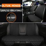 Dacia Logan 2004–2012 Uyumlu 7 Parça Kapitone Araba Koltuk Kumaş Kumaş Siyah Beyaz - Kaymaz | Trobus - Siyah - Beyaz