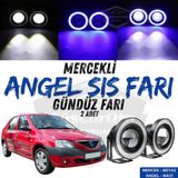Dacia Logan Uyumlu Universal Mercekli Angel Sis Fari Metal Su Gecirmez 76 Mm Mavi Halkali Gunduz Fari Angel Eyes 2 Adet