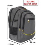 Dada Büyük Boy Erkek Sırt Çantası 60 Litre USB Type-C Aparat Ortopedik Sırt ve Omuz Askısı 15,6/17,3 Inç - 22x34x50 - Gri