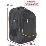 Dada Büyük Boy Erkek Sırt Çantası 60 Litre USB Type-C Aparat Ortopedik Sırt ve Omuz Askısı 15,6/17,3 Inç - 22x34x50 - Siyah