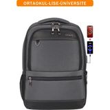Dada Körüklü Okul Sırt Çantası Lise Üniversite Su Geçirmez Kumaş Yandan Cepli 14"-15,6" Inç Unisex - Gri