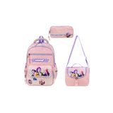 Dadacuq Çok Bölmeli 'KIDS BAGS' Kapaklı Ortopedik Okul Çantası Beslenme Çantası ve Kalemlikli 3 lü Okul Çanta Seti