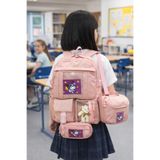 Dadacuq Kore Tarzı Beş Bölmeli Okul Çantası Seti, 3'lü, Pembe, Laptop Bölmeli, Kalemlik ve Beslenme Çantası
