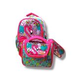 Dadacuq Üç Bölmeli Flamingo Baskılı Okul Çantası, Termoslu Beslenme Çantası ve Kalemlik Seti, Pembe