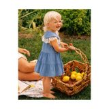 Dadamama %100 Pamuk Kız Bebek&Çocuk Dantel Yakalı Kot Elbise 1-4 Yaş + Bez Çanta