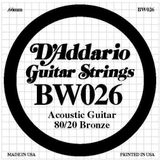 Daddario D'Addario BW026 .026 Akustik Gitar Tek Teli - G/Sol Notası (Aksesuar) | 80/20 Bronz Alaşım, Net Ses Projeksiyonu ve Uzun