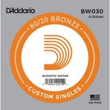 Daddario D'Addario BW030 .030 Akustik Gitar Tek Teli - D/Re Notası (Aksesuar) | 80/20 Bronz Malzeme, Sıcak ve Parlak Ton Dengesi,
