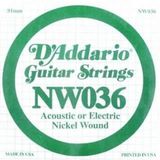 Daddario D'Addario NW036 Nickel Wound Elektro ve Akustik Gitar Tek Teli - .036 (Aksesuar) | Nikel Kaplama Sargı, Altıgen Çelik Çe