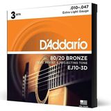 D'addario EJ10-3D 80/20 Bronze Extra Light 3'lü Paket Akustik Gitar Teli (10-47)
