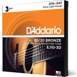 DADDARIO EJ10-3D AKUSTİK GİTAR TEL SETİ, 3'LÜ PAKET, 10-47, 80/20 BRONZE, EXTRA LIGHT