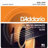 Daddarıo Ej10 Daddarıo Ej10 Akustik Gitar Tel Seti, 10-47, 80/20 Bronze, Extra Lıght