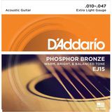 Daddarıo Ej15 Daddarıo Ej15 Akustik Gitar Tel Seti, 10-47, Phosphor Bronze, Extra Lıght