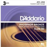 D’addario Ej26-3D Akustik Gitar Tel Seti 3’Lü Paket Phosphor Bronze Custom Light