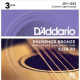 Daddarıo Ej26-3D Daddarıo Ej26-3D Akustik Gitar Tel Seti, 3'Lü Paket, Phosphor Bronze