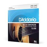 D'Addario Ej36 Akustik Gitar Tel Seti 12 Telli, ( .010-.047) Ligh | Western gitar için parlak 80/20 bronz teller, net tonlu, güçlü projeksiyon, dengeli tepki ve güvenilirlik.