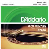 Daddarıo Ez890 Akustik Gitar Tel Seti, 85/15 Bronze, Super Lıght D'addario Ez890 American Made 85/15 Bronze Acoustic Guitar Strings, Super Light, 09-45