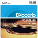 Daddarıo Ez940 Akustik Gitar Tel Seti, 12 Telli, 85/15 Bronze, Lı Daddario Ez940, 85/15 Bronze - Light - 12 Telli Akustik Gitar Tel Seti ( .010-.050)