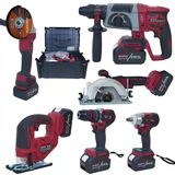 Daflong Dfl288 Pro 6Lı Set - 4 Bataryalı Taşıma Çantalı – 80Nm Şarjlı Matkap + 600Nm Torklu Bijon Sökme + Devir Ayarlı Taşlama + Kırıcı Delici Hilti + Sunta Kesme + Dekupaj Makinesi