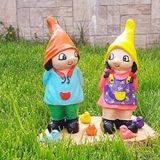 Dafniart 2 Li Balkon Bahçe Cücesi 24 cm Mavi,Sarı,Turuncu,Kırmızı,Fuşya Pembe Mavi Şapkalı Çift 24 cm