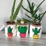 Dafniart 3 Lü Kaktüs Çizimli Saksı Seti 9 cm Çok Renkli Çok Renkli 9 cm