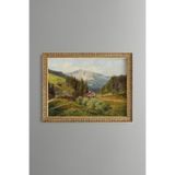 Dağ Evi Manzarası - Vintage Desenli Çerçeve - İnce Model, Altın5, 21 x 30