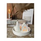 Dağ Görünümlü Tabak Çukur Ev Şeklinde Tealight Mumluk Çam Ağacı Dekor Set