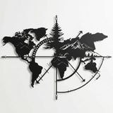 Dağ Metal Dünya Haritası, Metal Duvar Dekorasyonu, Ev Dekorasyonu, Oturma Odası Dekoru, Metal Plaka (101 x 76 cm)