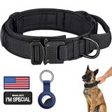 DAGANXI Taktik Köpek Tasması, Ayarlanabilir Askeri Eğitim Naylon Köpek Tasması, Kontrol Saplı ve Ağır Metal Tokalı, Orta ve Büyük Köpekler için, Yama ve AirTag Kılıfı ile (L, Siyah)