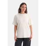 Dagi Bisiklet Yaka Oversize Tişört 26SW11489BB Beyaz Kadın