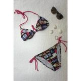 Dagi Desenli Pembe Boyundan Bağlı Üçgen Bikini Takımı
