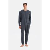 Dagi Erkek Dikiş Detaylı Uzun Kollu Termal Tişört Pantolon Pijama Takımı, Örme, Indigo, M