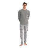 Dagi Erkek Dikiş Detaylı Waffle Tişört Pantolon Pijama Takımı, Örme, Termal, Gri Melanj, M