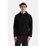 Dagi Erkek Fermuar Yaka Kapşonlu Termal Sweatshirt, Örme, Siyah, M, 366