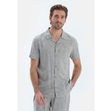 Dagi Erkek Mikroprint Baskılı Kısa Kolu Cepli Dokuma Gömlek, Viskon, Dokuma, Gri, 2XL