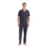 Dagi Erkek Pijama Takımı, Lacivert Geometrik Desenli, Pamuk Modal, 2XL Beden