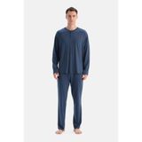 Dagi Erkek Pijama Takımı, Lacivert, Reglan Uzun Kollu, M Beden