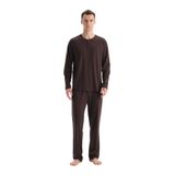 Dagi Erkek Pijama Takımı, Reglan Kollu, Pamuk Modal, Koyu Kahve, M Beden