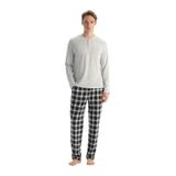 Dagi Erkek Pijama Takımı, Uzun Kollu, Patlı Pamuk Modal, Buz Mavisi, XL