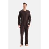 Dagi Erkek Reglan Kollu Pamuk Modal Pijama Takımı, Koyu Kahve, L Beden