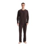 Dagi Erkek Reglan Kollu Pamuk Modal Pijama Takımı, Koyu Kahve, XL