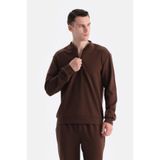 Dagi Erkek Scuba Yarım Fermuarlı Sweatshirt, Modal, Koyu Kahve, 2XL