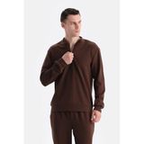 Dagi Erkek Scuba Yarım Fermuarlı Sweatshirt, Modal, Koyu Kahve, XL