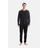 Dagi Erkek Siyah Reglan Kollu Pamuk Modal Pijama Takımı, XS