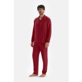Dagi Erkek Uzun Kol Saten Gömlek Pijama Takım, Viskon, Dokuma, Bordo, S, BOR
