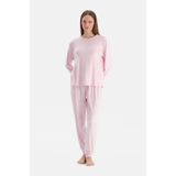 Dagi GOFRE KAR Baskili Tişört Pantolon Pijama Takimi Açık Pembe, 357, L