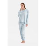 Dagi GOFRE KAR Baskili Tişört Pantolon Pijama Takimi Turkuaz, 374, XL