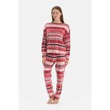 Dagi Kadın Baskılı Kadife Tişört Pantolon Pijama Takımı Kırmızı M