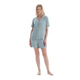 Dagi Kadın Biye Detaylı Kısa Kollu Gömlek Şort Pijama Takımı, Viskon, Örme, Su Yeşili, L
