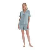 Dagi Kadın Biye Detaylı Kısa Kollu Gömlek Şort Pijama Takımı, Viskon, Örme, Su Yeşili, M